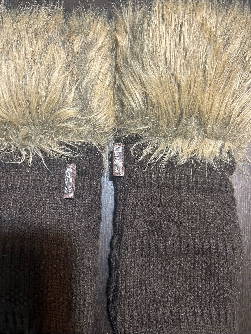 Muk Luks Brown Knit Mittens with Faux-Fur Cuffs